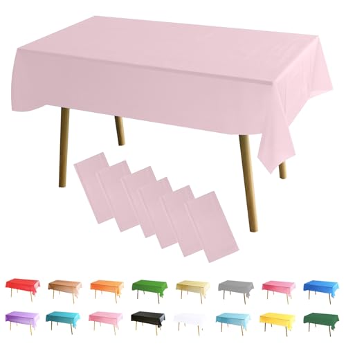 MOMAHUA 6 Packs Rose Macaron Nappes,137x274cm PEVE Nappe de Table Rectangulaire,Nappes Imperméables pour Fête...
