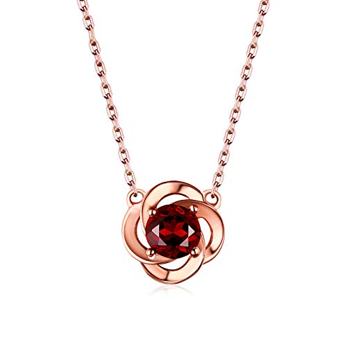 925 Sterling Silber Vergoldet 18 Karat Roségold Granat Blume Halskette Mode Farbe Sterling Silber Schmuck Schlüsselbein Kette
