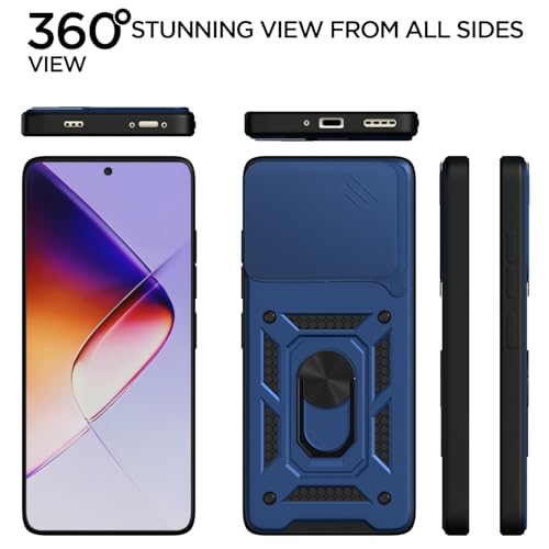 Image of Outlouders Back Cover for Infinix Note 40 Pro 5G | D10 Tough Armor 360 Protection Case with Sliding Camera Shield & Ring Holder Stand Bumper Case (Blue)