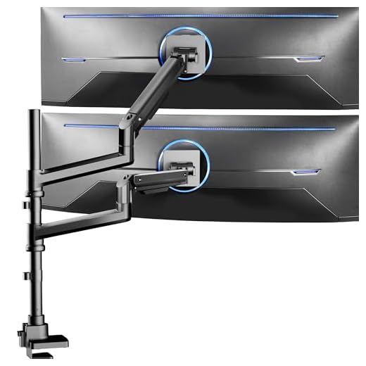 VIVO Pneumatic Arm Dual Ultrawide Monitor Extra Tall Desk Mount for Up to 49 inch Screens, Heavy Duty Clamp, Holds 2 Ultra Wides Up to 44 lbs, Black, STAND-V120K