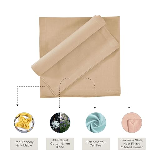 Image of FINGERCRAFT Table Napkins 18x18 Inches Set of 6 Cotton Linen Blend Fabric Dinner Cloth Napkins Washable and Reusable, Good Absorbency for Home, Parties, Hotels (New Beige)
