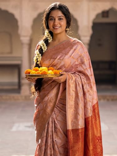 Image of AKHILAM Women's Kanjivaram Woven Soft Silk Saree With Blouse Piece
