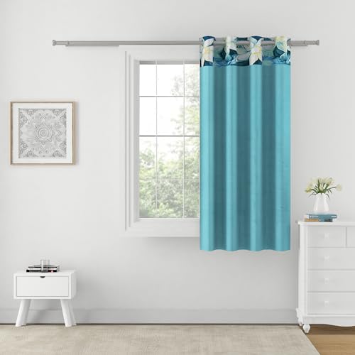 Image of Swayam 100% Blackout Polyester Window Curtain for Living Room & Bedroom | 5 Feet | Room Darkening Curtain with Eyelets | Pack of 1 | Solid Design - Turquoise