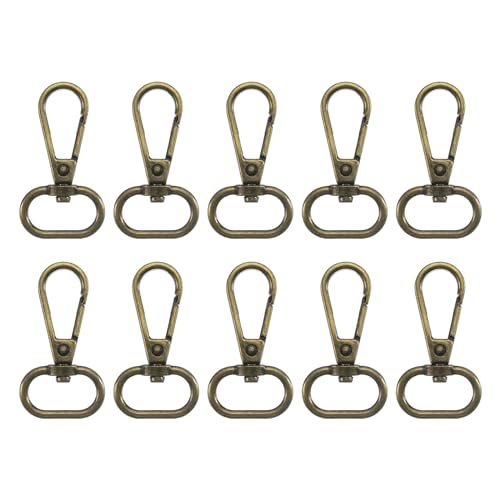 QUARKZMAN 10 Piezas de Mosquetones Giratorios, Anillo Ovalado de 0.8 Pulgadas, Gancho de Langosta de Metal con Cierre de Presión para la Fabricación de Bolsos, Latón