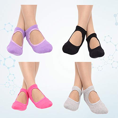 4 pares de meias femininas respiráveis, pilates, para ioga, antiderrapante, de algodão, balé, dança,