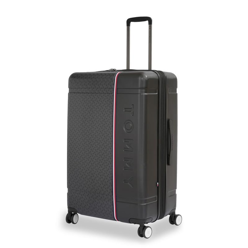 Image of Tommy Hilfiger Millennia Large Hard Luggage - Black |Check-in Trolley Bag with TSA Lock | 360 Spinner Double Wheels | Telescopic Handle | Polycarbonate Hardshell Suitcase | 89L Capacity | 78cm
