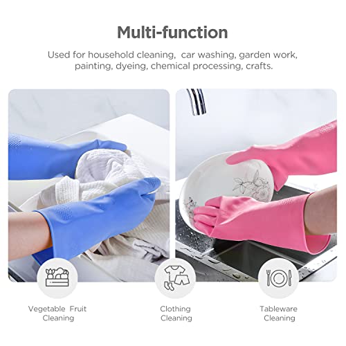 Iucge Rubber Gloves Dishwashing 4 Pairs For Kitchen,Cleaning Gloves For Household Reuseable.(Medium,Blue+Pink) #TOP2