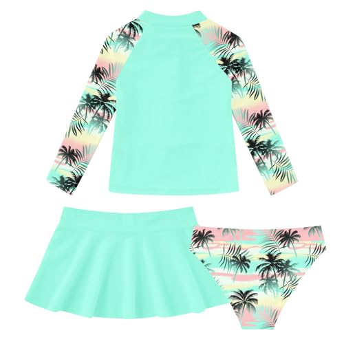 Girls Swimsuit 3-Piece Zipper Rash Guard UPF 50+ Long Sleeve Skirt Set Bathing Suit Size 6-12 Years2