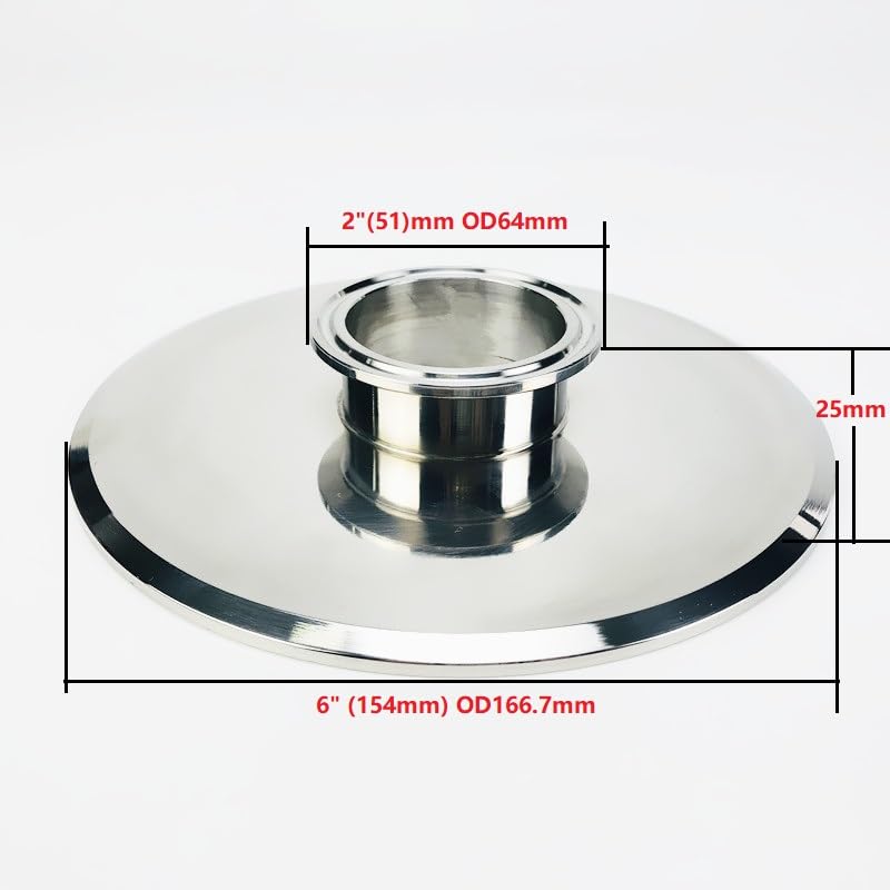 Reductor de triple abrazadera corto de 51 mm (2") de diámetro exterior (64 mm) x 154 mm (6") de diámetro exterior (166,7 mm), altura 25 mm, conector de acero inoxidable 304