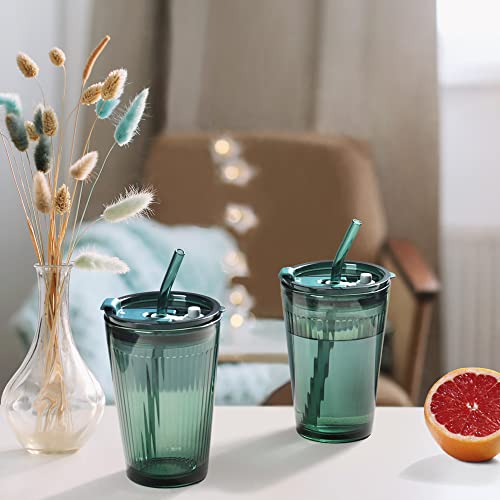 Joeyan 450ml Green Glass Cup with Straw and Lid, Set of 2 Smoothie Cups with Straw - Image 4