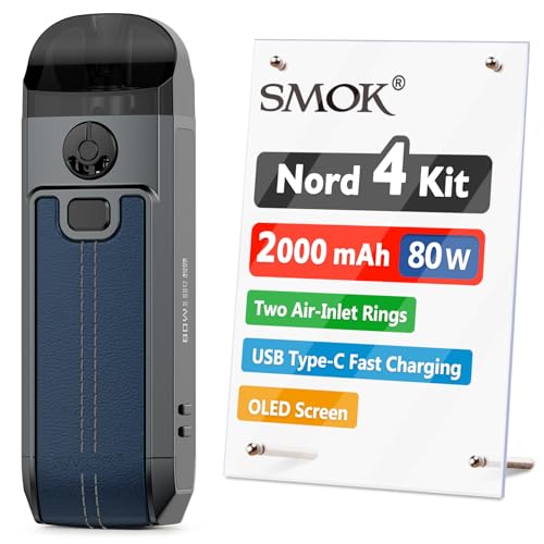 SMOK Nord 4 E Cigarette Vape Starter Kit 80W 2000mAh 2ml Airflow Control Vaping OLED Display Type-C Fast Charging Using RPM and RPM 2 Coils No Nicotine (Blue)