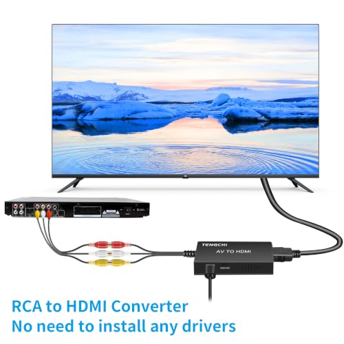 Image of Tengchi RCA to HDMI Converter, Composite to HDMI Adapter Support 1080P PAL /NTSC Compatible with PS one, PS2, PS3, STB, Xbox, VHS, VCR, Blue-Ray DVD Players