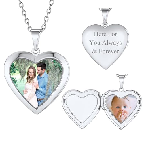 FindChic Locket Necklace for Women, Silver/Black/Rose Gold/Gold Plated Personalized Memorial Gifts, Custom Photo Jewelry for Loved Ones, Birthday Valentine's Day Keepsake, Versatile Styles A