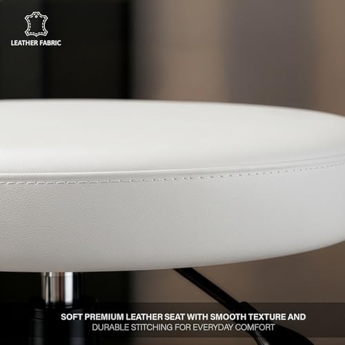 Image of DIYA Seating Nexa Round Stool (1 Year Warranty) with Adjustable Height, Wheels and Bonded Leather Upholstery, Sitting Stool for Salon, Doctor, Medical, Spa, Restaurant, Kitchen, Musicians- White