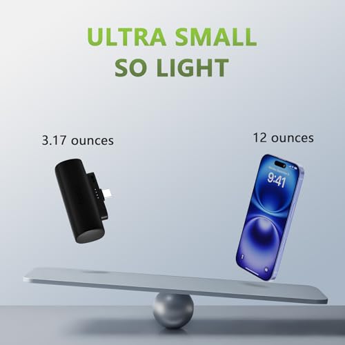 Image of Miady 2-Pack Mini Portable Charger Built-in USB C Connector Small PowerBank | 5000mAh丨Lightweight丨for Backpack Travel丨Compatible with iPhone 17 Galaxy Android丨Ultra-Compact丨Flight-Safe丨18Wh丨Green+Purple