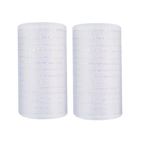 JStnana 2 Rolls White Mesh Ribbon for Wreath Crafts, 6 Inch x 30FT Per Roll Metallic Foil Deco Mesh Rolls Decorative Mesh Fabric for Christmas Tree Wreath Garland Swag Basket Home Party Decor