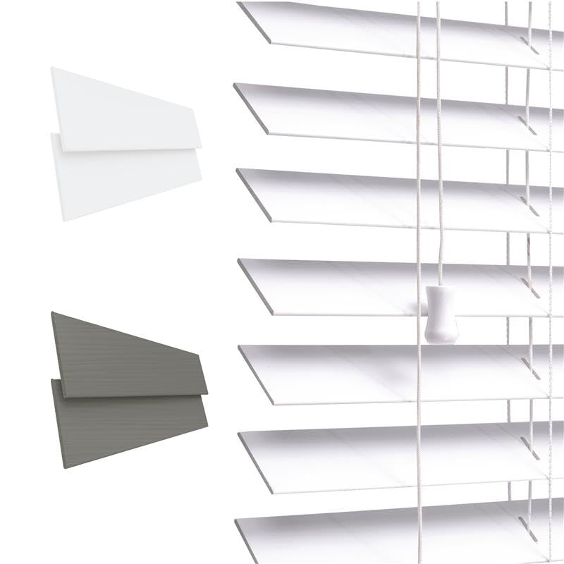 Funky Gadgets Custom Made to Measure Faux Wood Venetian Blinds Faux Wooden Blinds window Venetian Blind 50mm Horizontal Smooth slats with White String Child Safe (White, W240cmxL213cm)