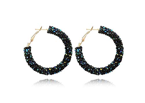 DIVISTAR Hoop Earrings Ladies Crystal Rhinestone Studs Earing Cubic Zirconia Exquisite Earrings Jewelry for Women (Black)