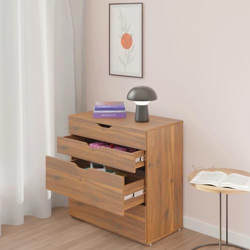 Image of VIKI Dresser with 4 Drawers, Chest of 4 Drawers,Clothes Storage, Organizer Unit for Bedroom, Hallway, Entryway,Easy Pull Drawers, (Brussel Walnut - 44D x 80W x 80H) | 1 Year Warranty