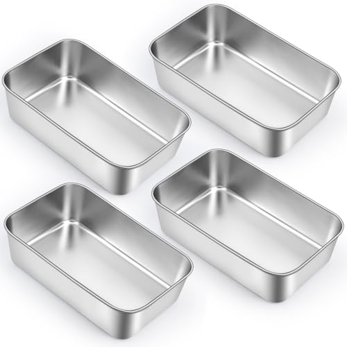 COCPOK 4 Pack Loaf Pans, 9 &times; 6 Inch Stainless Steel Loaf Bread Pans, Meatloaf Baking Bread Tin...