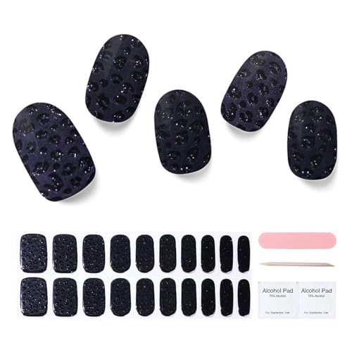 Semi Cured Gel Nail Strips, 20 pcs Gel Stikers, Wraps, Salon-Quality, 2 Weeks Long Lasting Shell Aurora Black