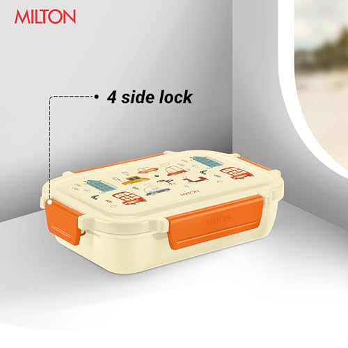 Image of MILTON Super Sherry Tiffin Lunch Box for Kids Boys & Girls with Leak-Proof Inner Container| Food Grade,BPA Free,Compact & Durable Snacks Box for Kids I Plastic Spoon & Fork, 780 ml, Beige