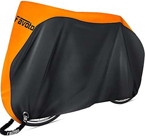 Favoto Bike Cover Waterproof Outdoor Bicycle Cover Thicken Oxford 29 Inch Windproof UV Snow Rustproof with Lock Hole Storage Bag for Mountain Road Bike City Bike Beach Cruiser Bike, Orange