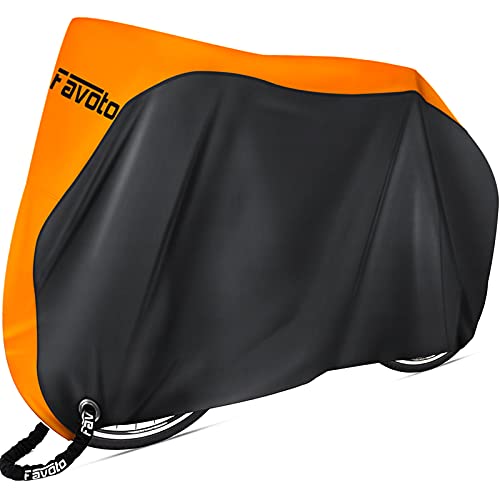 Favoto Bike Cover Waterproof Outdoor Bicycle Cover Thicken Oxford Windproof UV Snow Rustproof with Lock Hole Storage Bag for Mountain Road Bike City Bike Beach Cruiser Bike, Mid-Orange by Favoto - Used condition - US$13.93