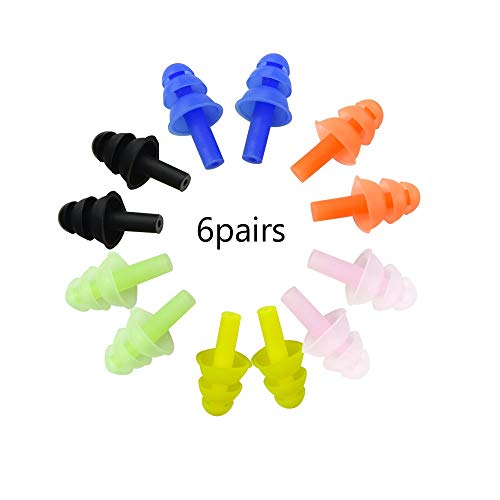 Vantiy 6Pairs Reusable Silicone Swimming Earplugs Soft and Flexible Ear Plugs