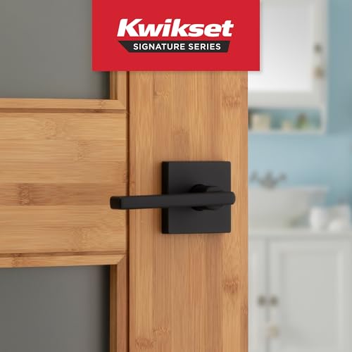 Image of Kwikset Halifax Interior Privacy Door Handle with Lock, Door Lever for Bathroom and Bedroom, Matte Black, Reversible Keyless Turn Lock, with Microban Protection, 4 Pack