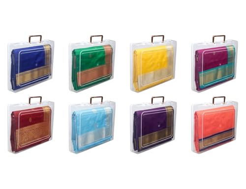 Image of Multipurpose Plastic Rectangular Storage Boxes with and Handle Matte Finish for Saree, Laptop, Books (Set of 8, Rajkumari)