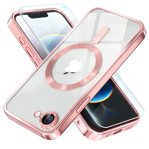 Image of Misea Magnetic for iPhone 17e / 16e Case Compatible with MagSafe Pink | [Never Yellowing] [Military Drop Protection] Full Camera Lens Protector Plating Soft Clear Phone Case for Women, Pink