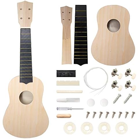 DIY Ukulele Kit Soprano (22inch) Build Your Own Ukulele Kit With Custom Ukulele Design For Kids & Beginners (33 Pieces) - DIY Make Your Own Hawaii Ukulele Building Kit Instrument Cover