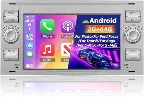 NHOPEEW 2+64G Android Autoradio pour Ford Transit Fiesta Focus Galaxy Mondeo Fusion pour Kuga C-Max S-Max Connect avec Carplay&Android Auto - Radio 7 Pouces...