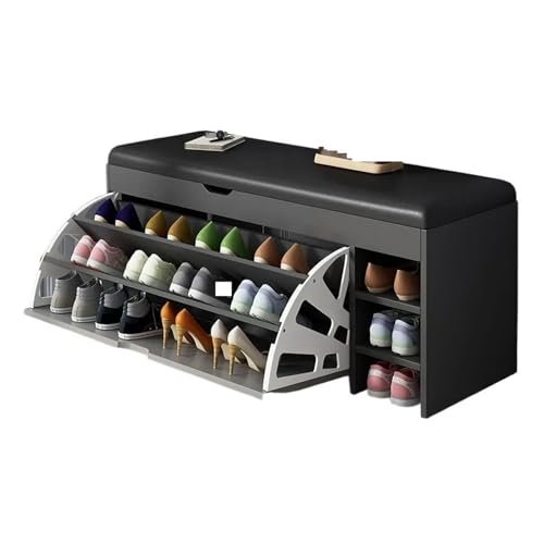 Banco otomano de almacenamiento, zapatero de piel sintética con asiento, elegante taburete de entrada para zapatos y accesorios, diseño que ahorra espacio