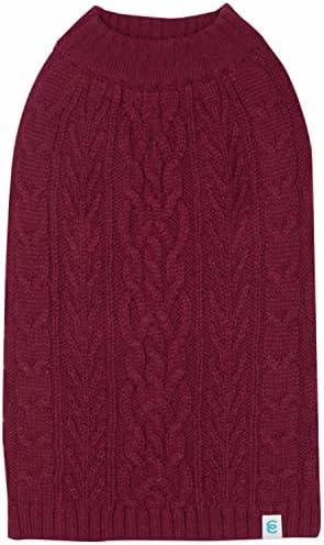 Blueberry Pet Classic Dog Sweater Wool Blend Cable Knit Pullover Crewneck Winter Clothes in Burgundy, Back Length 14", Medium Warm Coat for Pet