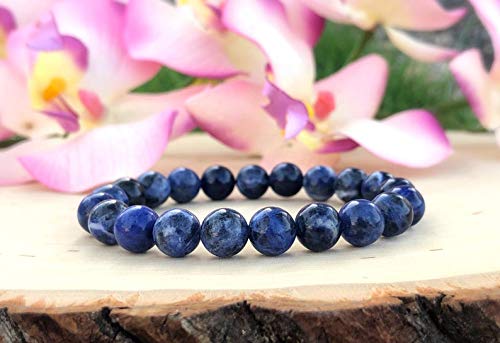 Semi-Precious Gemstone Sodalite 6 mm Round Beads Smooth Beads with Stretch Bracelet 7