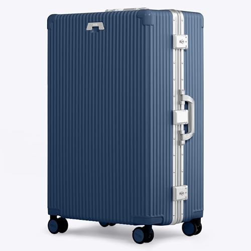 Image of Nobl Travel Zipperless Check In Suitcase - Aluminum Frame, Check In luggage 30.2x20x12 Airline Approved by Noble Travel - Polycarbonate Shell - Dual TSA Locks, 360 Spinner Wheels - Midnight Blue