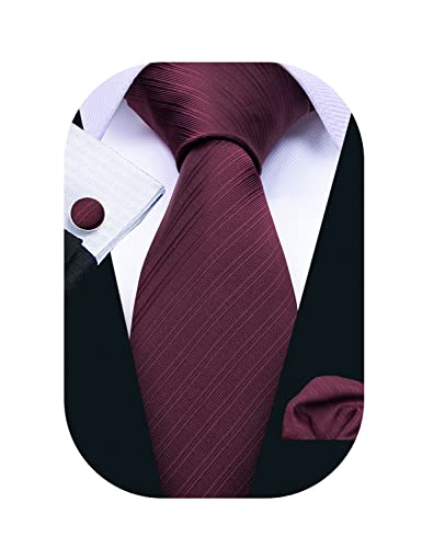 Image of Barry.Wang Plain Men Silk Ties Extra Long Satin Necktie for Wedding Business Handkerchief Cufflinks Set Solid Colors