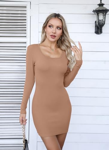 Image of Valiamcep Women's Square Neck Ribbed Knit Bodycon Mini Dresses | Slim Fit Pencil Dress, Cocktail Party Club Night Out Dating Daily Outfits, Sexy Dressy Casual, Fall Winter Fashion Clothes