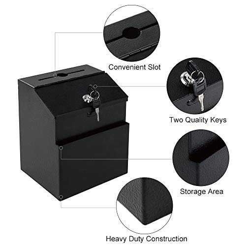 Suggestion Box With Lock Wall Mounted Ballot Box With Lock Donation Box With Lock And Slot Key Drop Box Collection Lock Box Steel Black #TOP2