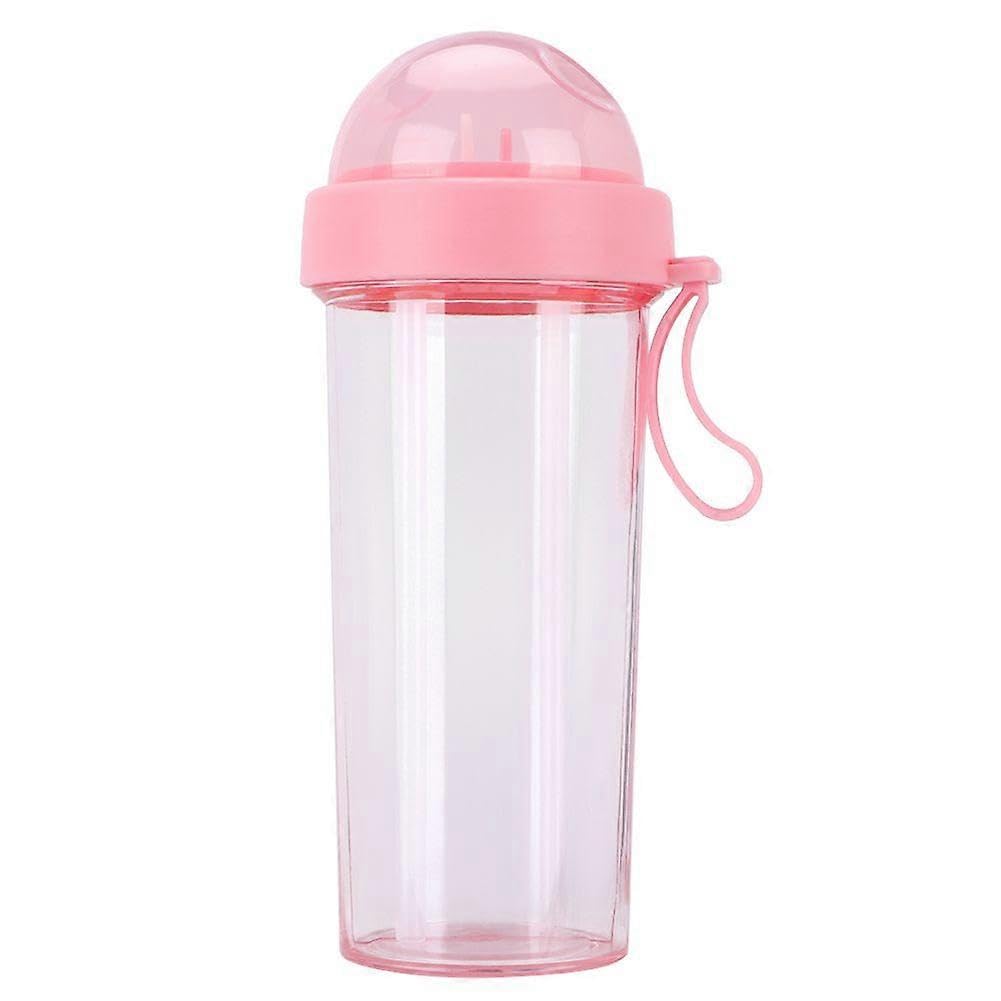 JOYHAPPST 600ml Portable Two Straws Water Bottle Dual Use Drink Cup for Outdoor Travel Sport,Pink