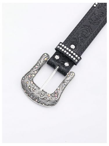Women's Rhinestone Studded Glitter Belts Y2K PU Leather Belt for Jeans Pants2