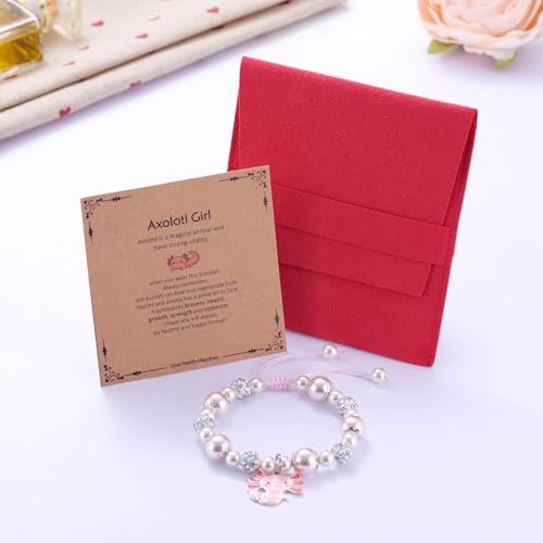 Kvekstio Cute Axolotl Gift, Sparkly Pink Axolotl Charm Beaded Bracelet for Daughter Granddaughter Niece, Axolotls Lover Accessories for Birthday, Graduation, Tough Time Healing Support Gift 7