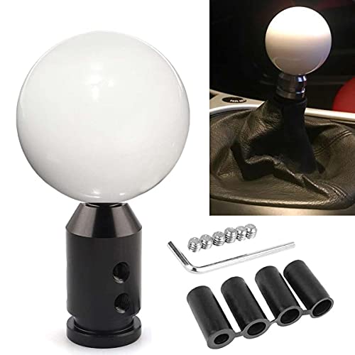 Pursuestar White Round Ball Gear Shift Knobs, Universal Automatic Manual Shifter Knob + Aluminum Adapter, Stick Shift Knob Head Cover Handle Ball With Adapter 12X1.25Mm Fit Most Vehicles #TOP2