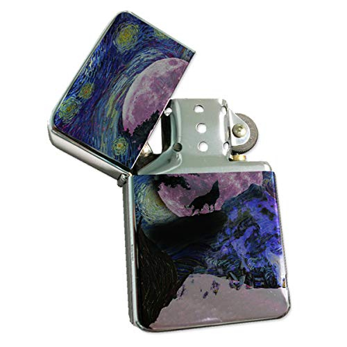 Encendedor Plateado Van Gogh Starry Wolf