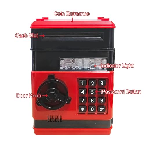 Suliper Electronic Piggy Bank Code Lock for Kids Baby Toy, Mini ATM Safe Coin Cash Banks Real Money Saving Box with Password, Auto Money Scroll for Children,Boys Girls Birthday Gift (Red) - Thumbnail 4