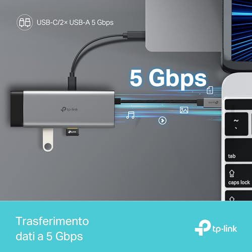 UH5020C Hub USB-C 5 in 1, HDMI 4K@60Hz, USB-C PD Rapida a 100W, Porta USB-C+2 Porte USB-A 3.0 fino a 5 Gbps, Supporta Mac OS, Windows 11/10/8.1/8/7, Linux OS, iPadOS, iOS, Android e Chrome OS - Hub USB - Immagine 5