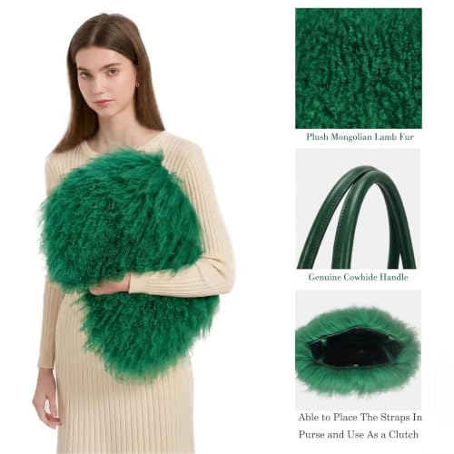 Image of Women Luxury Real Lamb /Mongolian Flush Wool Fur With Genuine Leather Handles Handbag