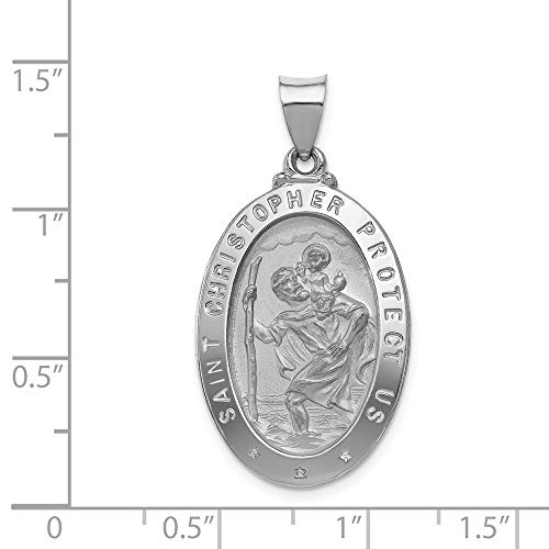 Alternative view of Sonia Jewels 14k White Gold Catholic Patron Saint Christopher Medal Brushed Matte Finish Pendant Charm - 29mm x 18mm